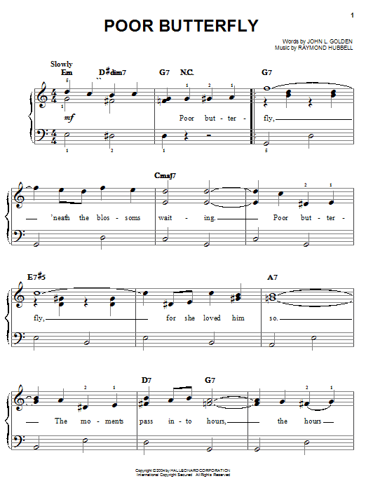 Sarah Vaughan Poor Butterfly sheet music notes and chords arranged for Easy Piano