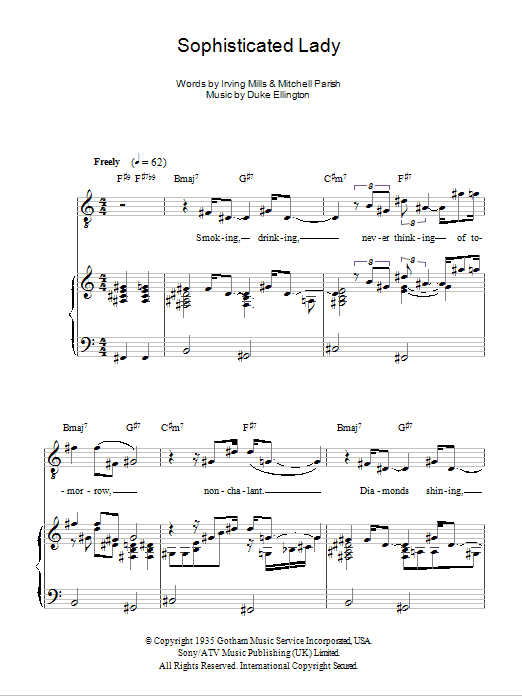 Sarah Vaughan Sophisticated Lady sheet music notes and chords arranged for Piano, Vocal & Guitar Chords