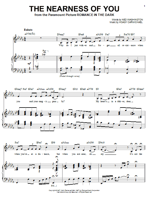 Sarah Vaughan The Nearness Of You sheet music notes and chords arranged for Piano & Vocal