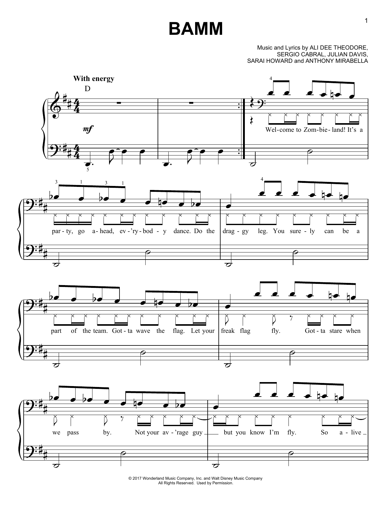 Sarai Howard Bamm (from Disney's Zombies) sheet music notes and chords arranged for Easy Piano