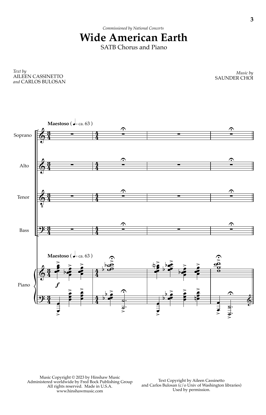Saunder Choi Wide American Earth sheet music notes and chords arranged for SATB Choir