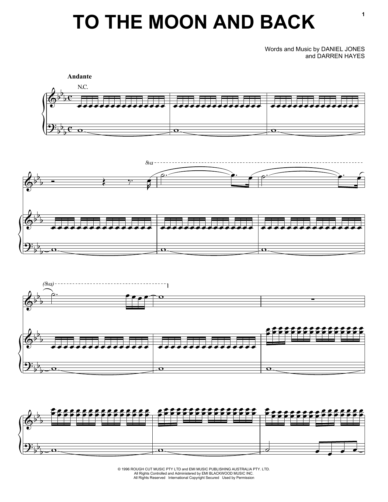 Savage Garden To The Moon & Back sheet music notes and chords arranged for Piano, Vocal & Guitar Chords (Right-Hand Melody)