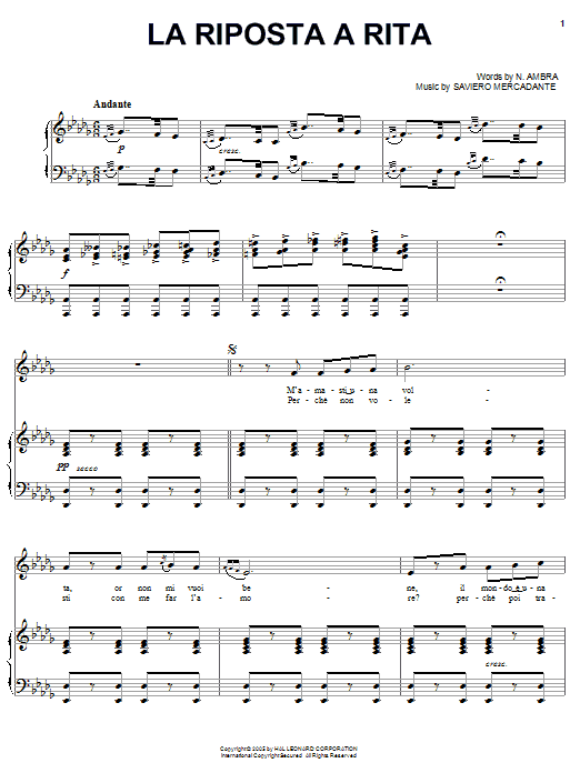 Saviero Mercadante La riposta a rita sheet music notes and chords arranged for Piano, Vocal & Guitar Chords (Right-Hand Melody)