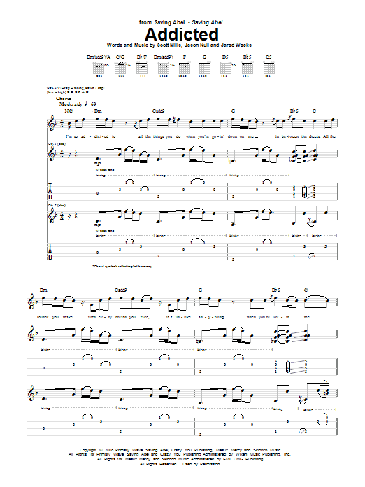 Saving Abel Addicted sheet music notes and chords arranged for Guitar Tab