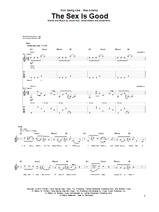 Saving Abel The Sex Is Good sheet music notes and chords arranged for Guitar Tab