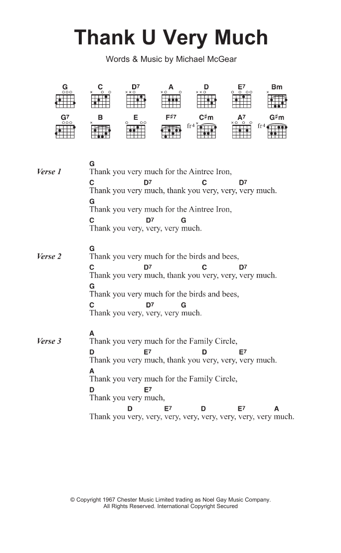 Scaffold Thank U Very Much sheet music notes and chords arranged for Guitar Chords/Lyrics