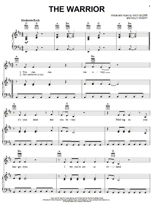 Scandal The Warrior sheet music notes and chords arranged for Piano, Vocal & Guitar Chords (Right-Hand Melody)