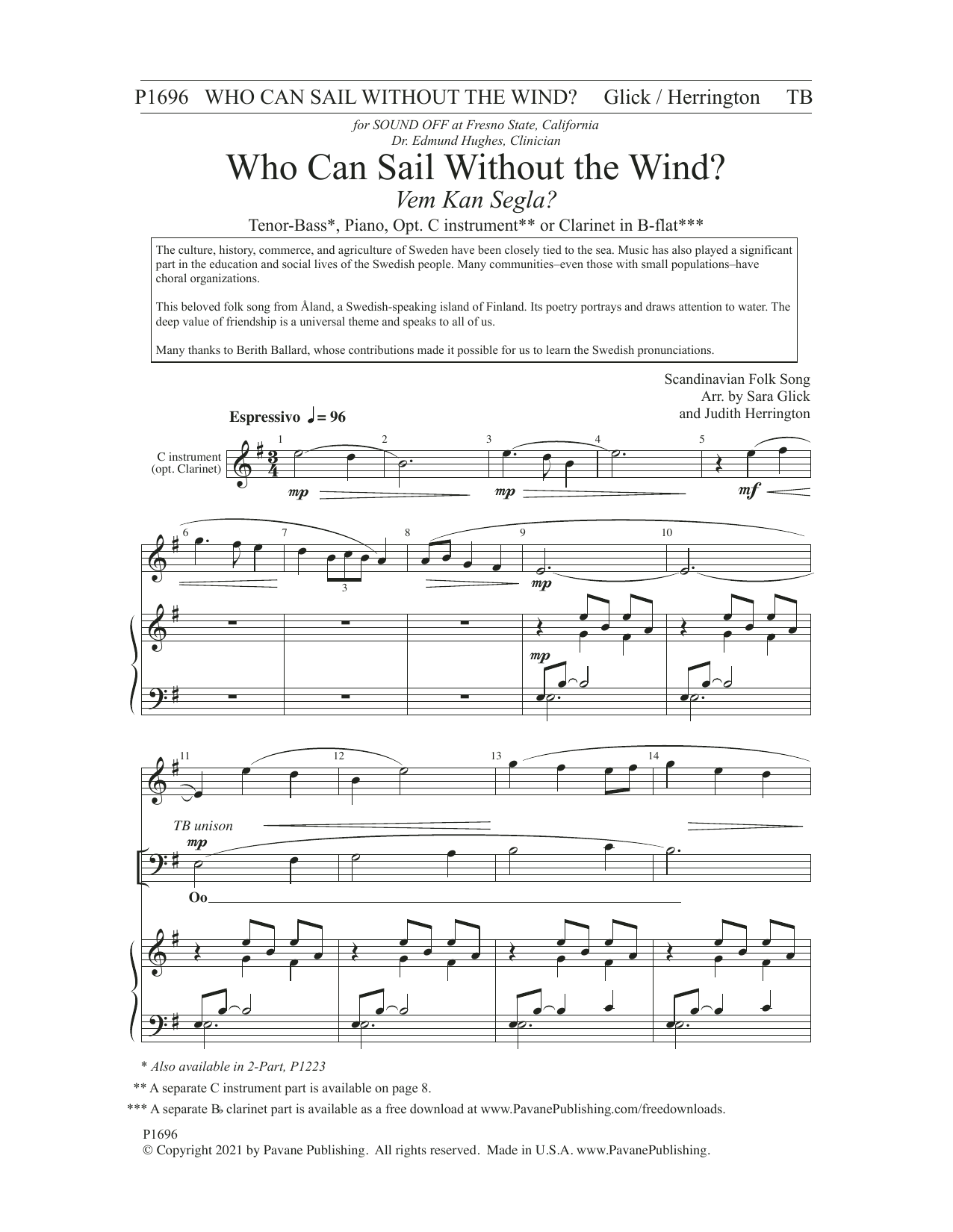 Scandinavian Folk Song Who Can Sail Without the Wind? (arr. Sara Glick and Judith Herrington) sheet music notes and chords arranged for SATB Choir