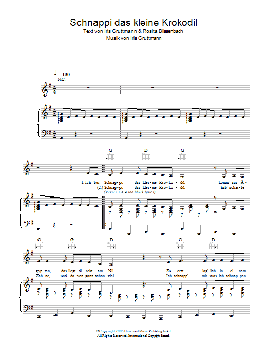 Schnappi Schnappi das kleine Krokodil sheet music notes and chords. Download Printable PDF.
