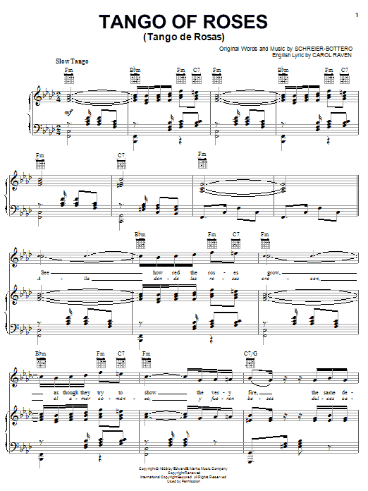 Schreier-Bottero Tango Of The Roses (Tango Delle Rose) sheet music notes and chords arranged for Piano, Vocal & Guitar Chords (Right-Hand Melody)