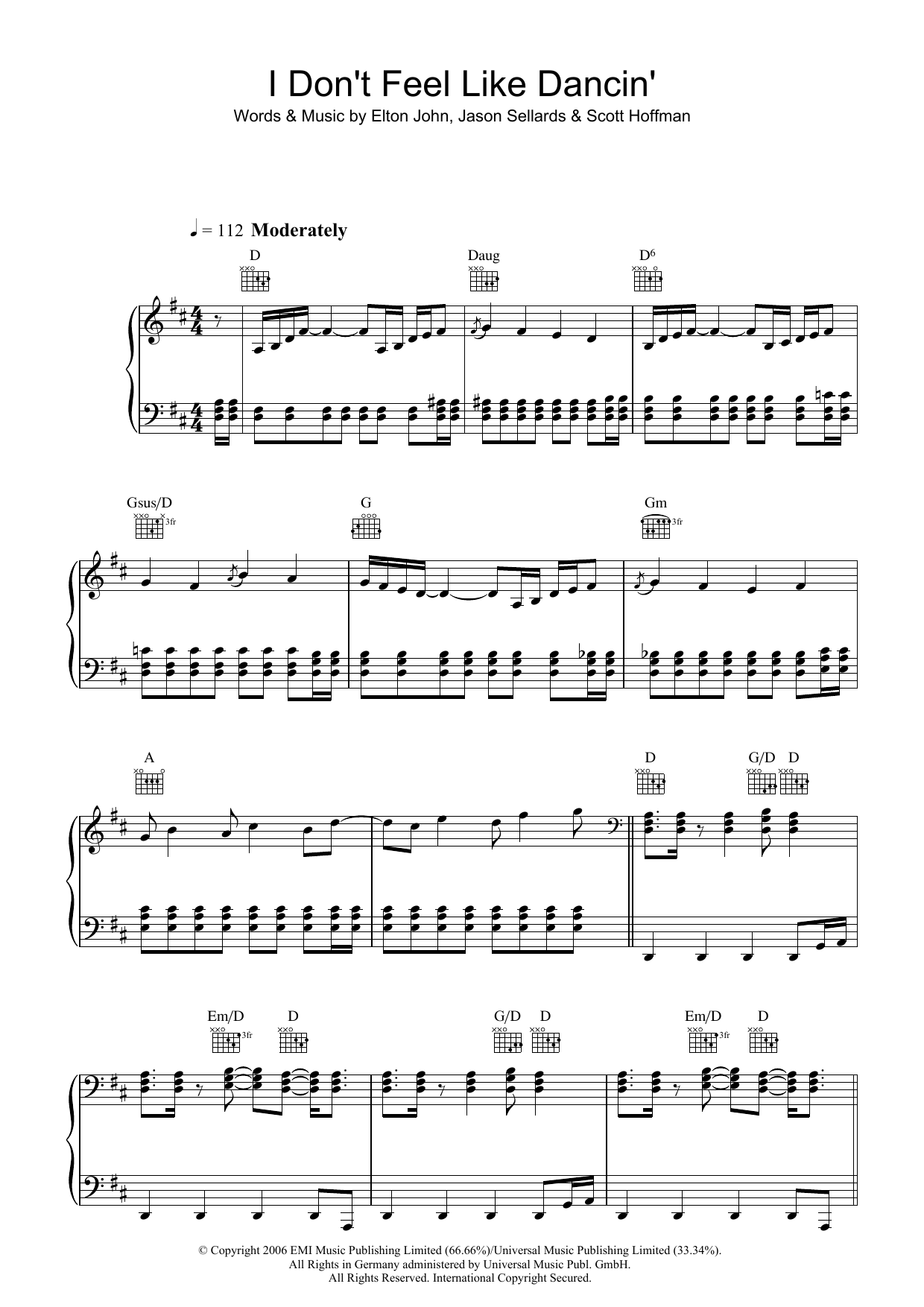 Scissor Sisters I Don't Feel Like Dancin' sheet music notes and chords arranged for Piano, Vocal & Guitar Chords