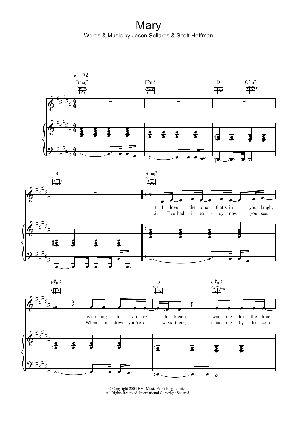 Scissor Sisters Mary sheet music notes and chords arranged for Piano, Vocal & Guitar Chords