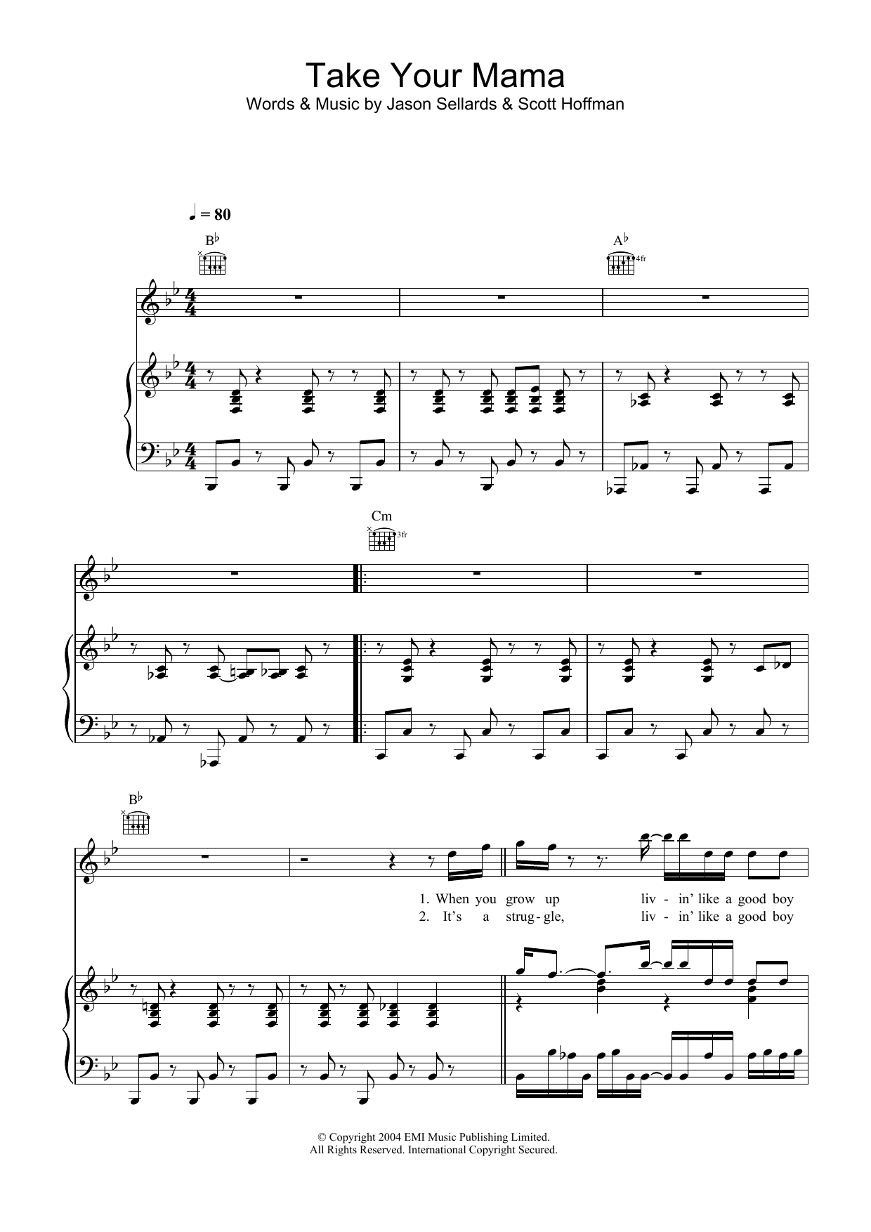 Scissor Sisters Take Your Mama sheet music notes and chords arranged for Piano, Vocal & Guitar Chords