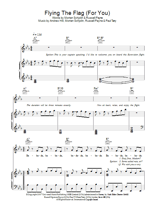Scooch Flying The Flag (For You) sheet music notes and chords arranged for Piano, Vocal & Guitar Chords