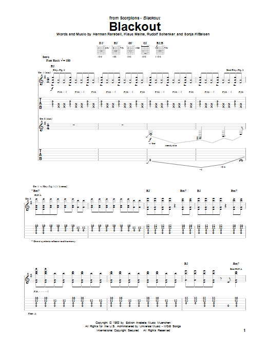 Scorpions Blackout sheet music notes and chords arranged for Guitar Tab