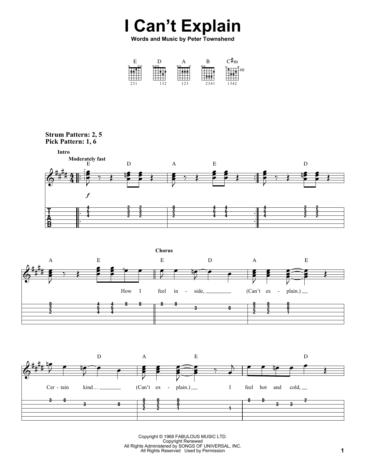 Scorpions I Can't Explain sheet music notes and chords arranged for Easy Guitar Tab