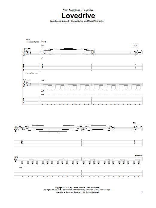 Scorpions Lovedrive sheet music notes and chords arranged for Guitar Tab