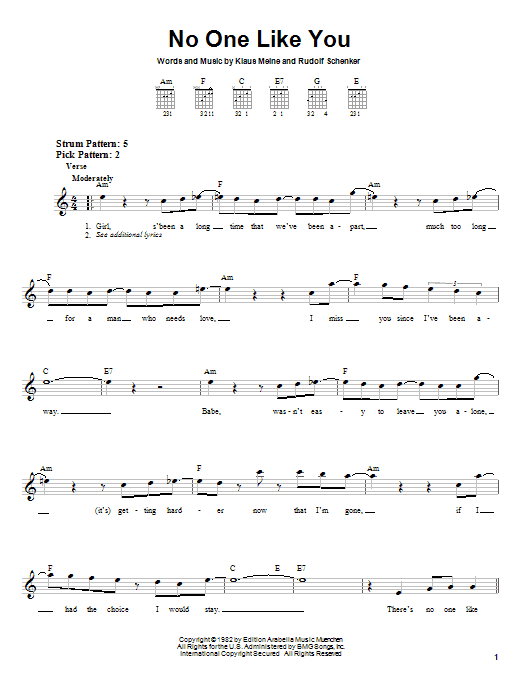 Scorpions No One Like You sheet music notes and chords arranged for Guitar Tab (Single Guitar)