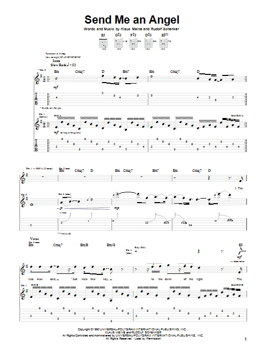 Scorpions Send Me An Angel sheet music notes and chords arranged for Guitar Tab