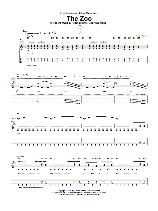 Scorpions The Zoo sheet music notes and chords arranged for Guitar Tab (Single Guitar)