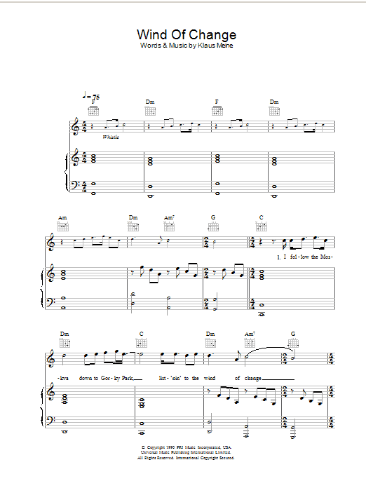 Scorpions Wind Of Change sheet music notes and chords arranged for Piano, Vocal & Guitar Chords