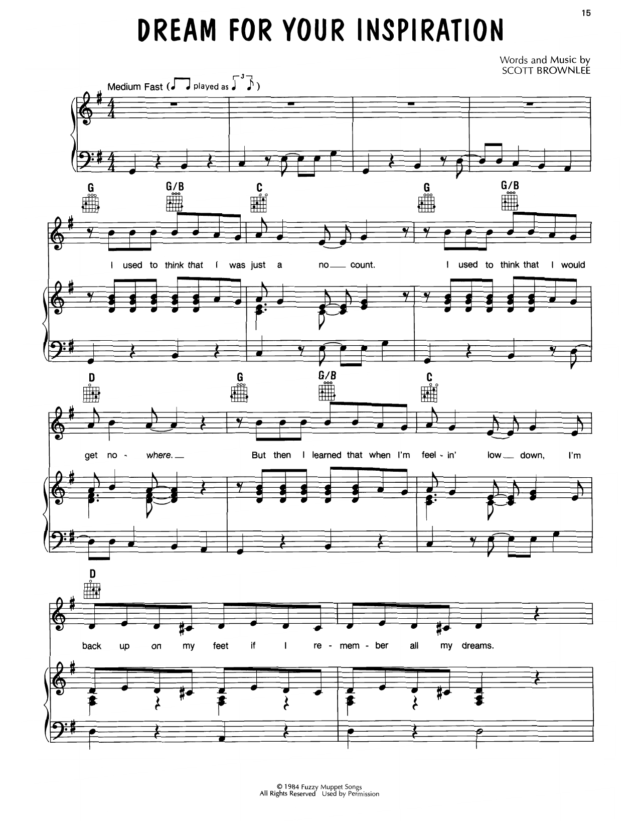 Scott Brownlee Dream For Your Inspiration (from Muppet Babies) sheet music notes and chords arranged for Easy Piano