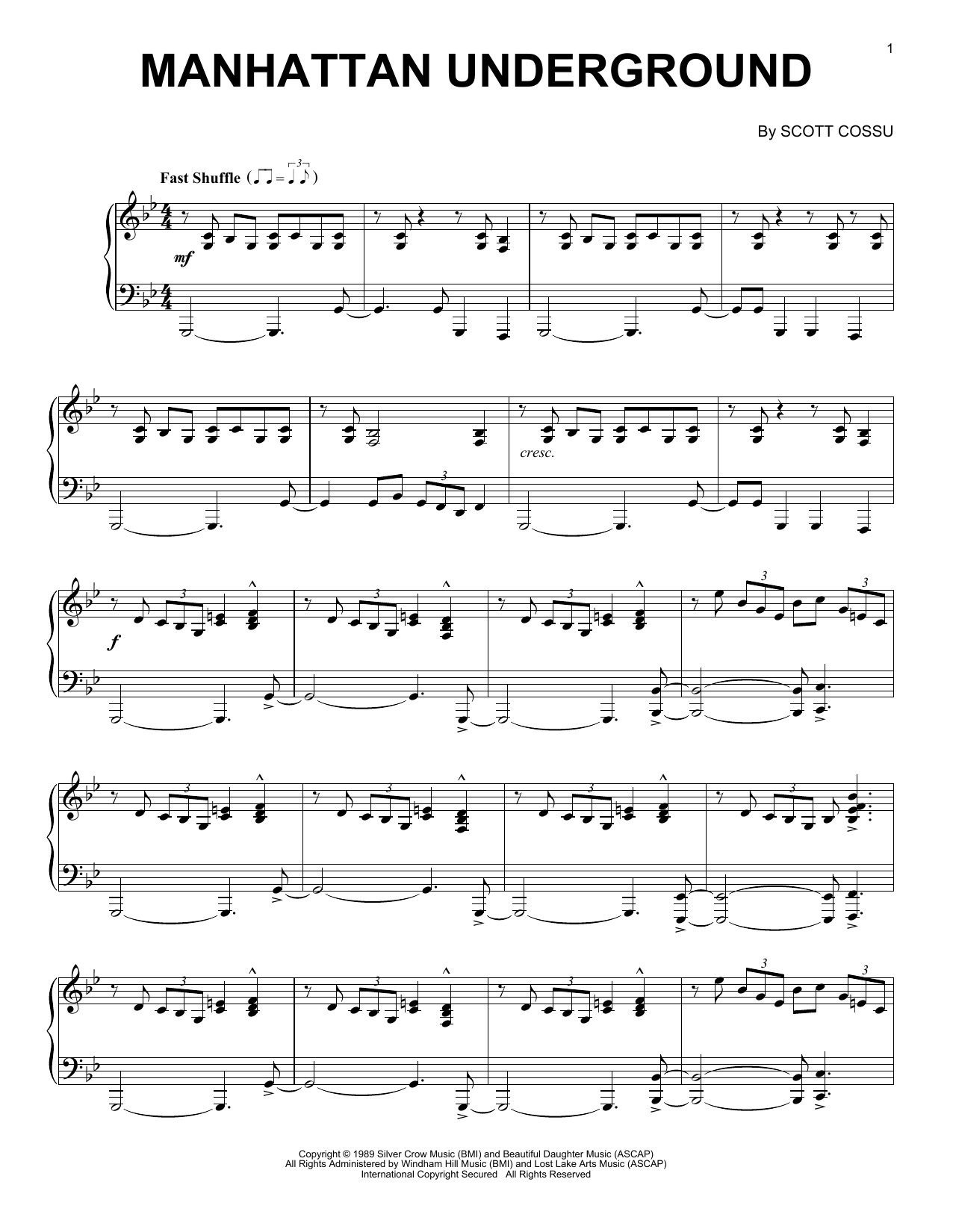Scott Cossu Manhattan Underground sheet music notes and chords arranged for Piano Solo