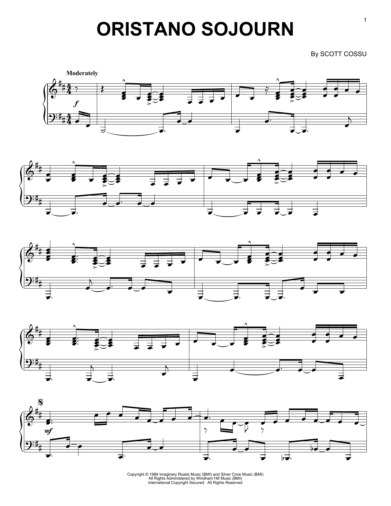 Scott Cossu Oristano Sojourn sheet music notes and chords arranged for Piano Solo