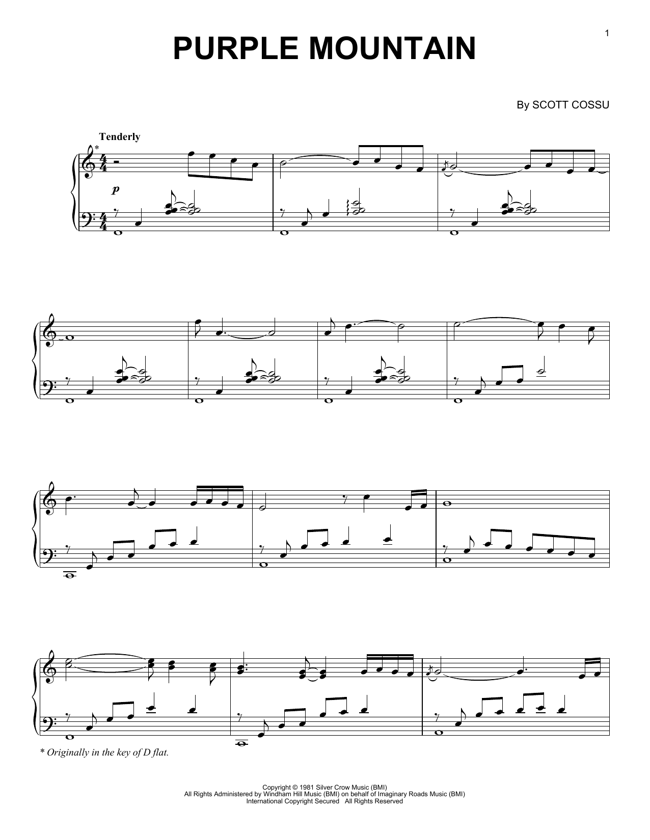 Scott Cossu Purple Mountain sheet music notes and chords arranged for Piano Solo