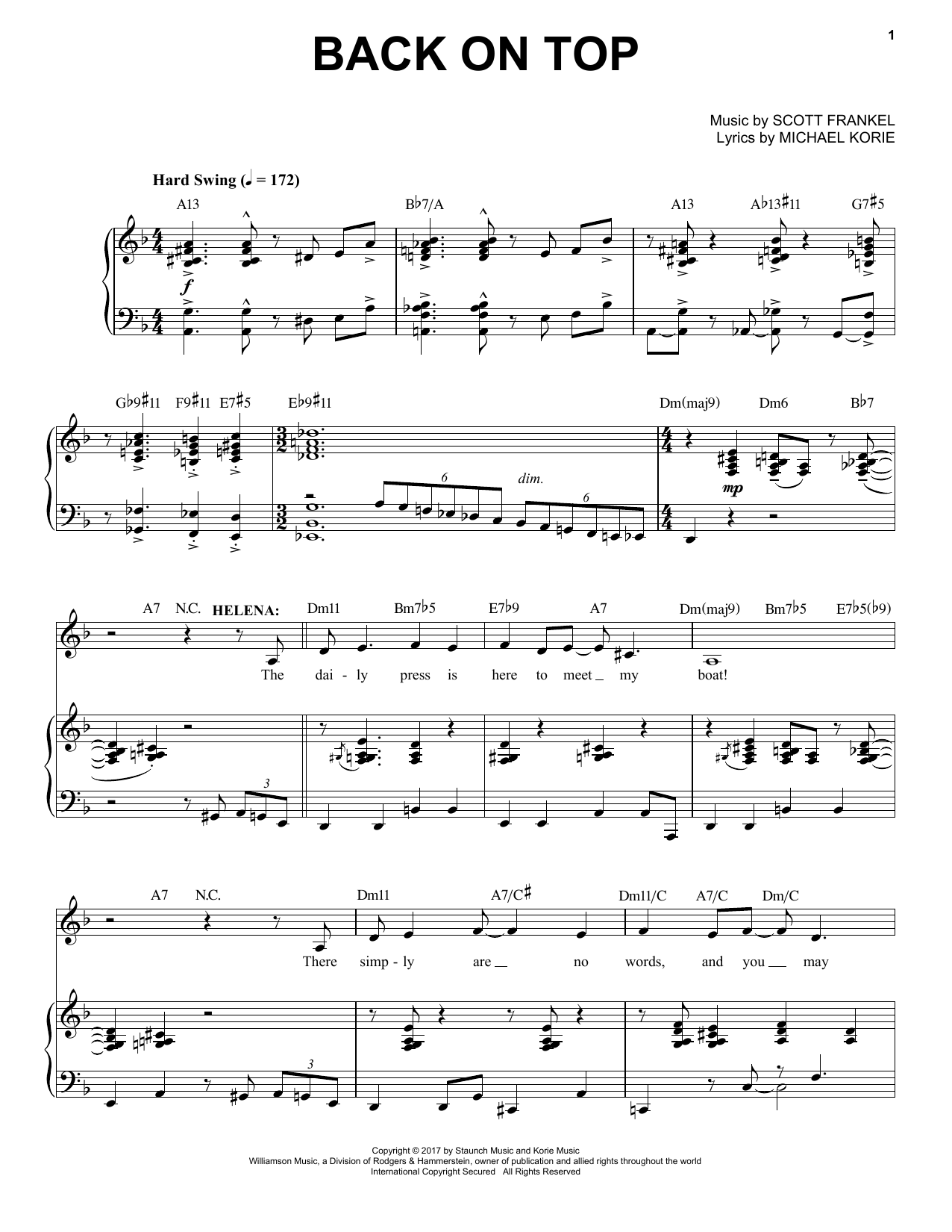 Scott Frankel & Michael Korie Back On Top sheet music notes and chords arranged for Piano & Vocal