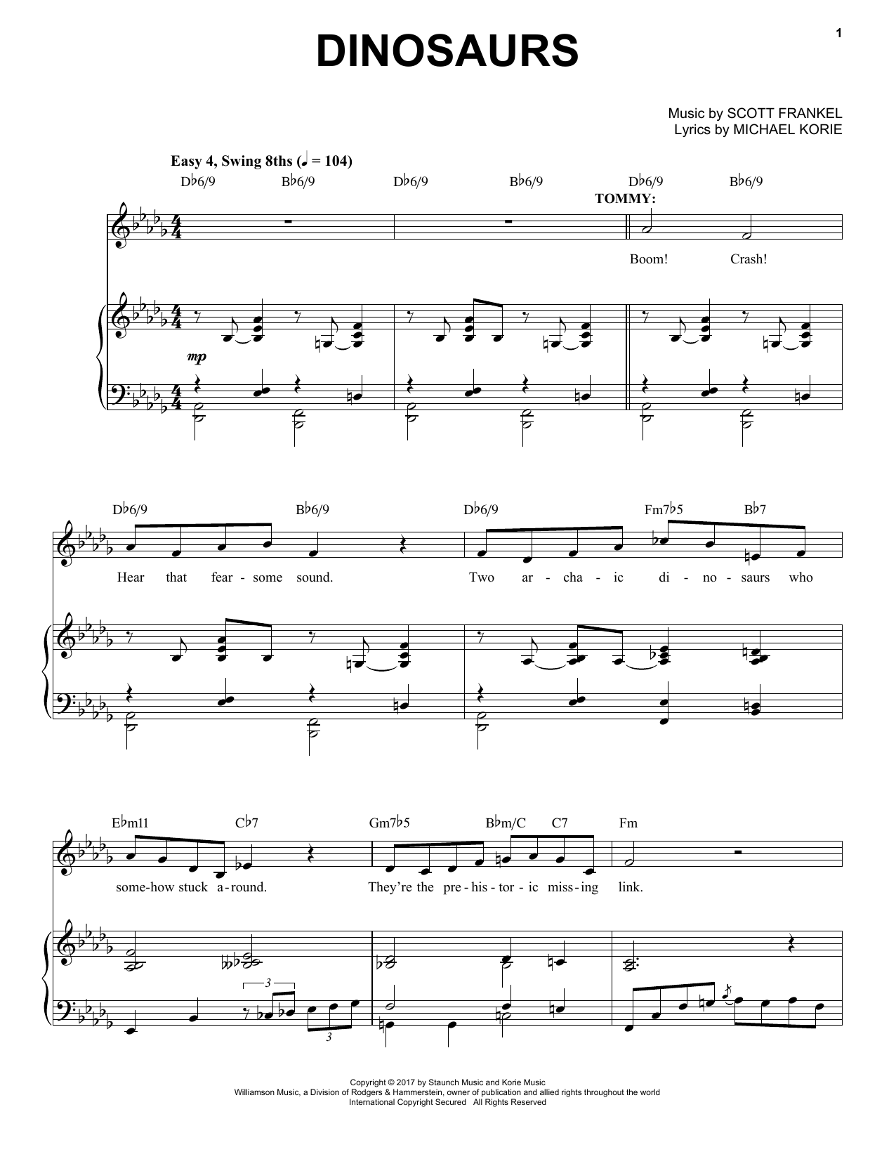 Scott Frankel & Michael Korie Dinosaurs sheet music notes and chords arranged for Piano & Vocal