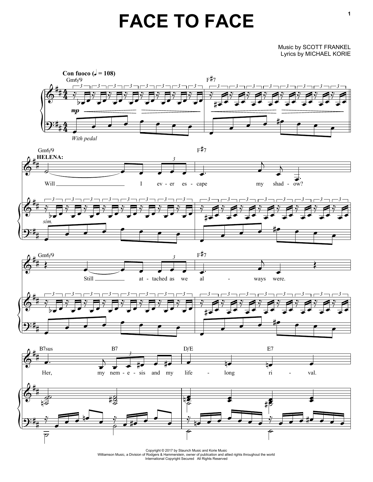 Scott Frankel & Michael Korie Face To Face sheet music notes and chords arranged for Piano & Vocal