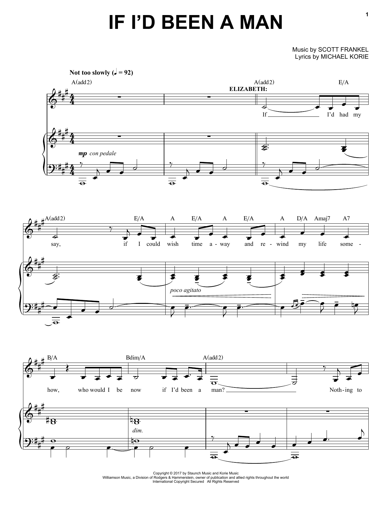 Scott Frankel & Michael Korie If I'd Been A Man sheet music notes and chords arranged for Piano & Vocal