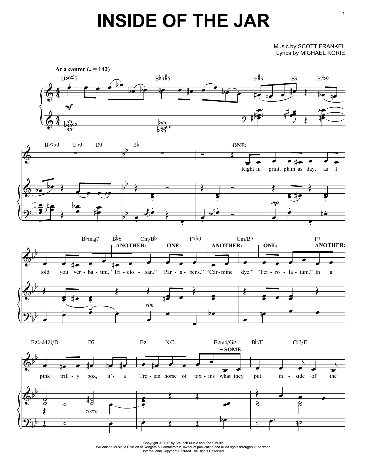 Scott Frankel & Michael Korie Inside Of The Jar sheet music notes and chords arranged for Piano & Vocal