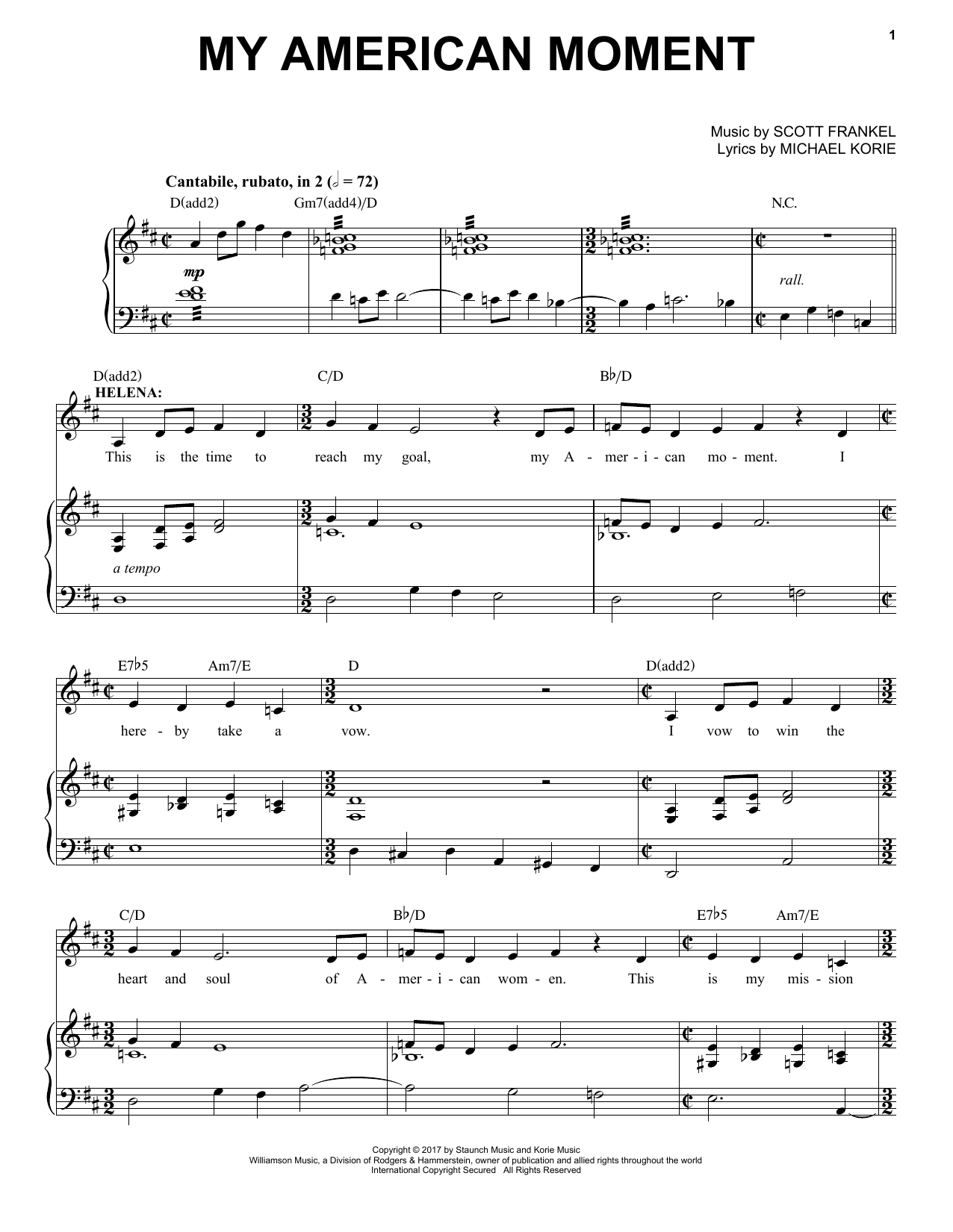 Scott Frankel & Michael Korie My American Moment sheet music notes and chords arranged for Piano & Vocal