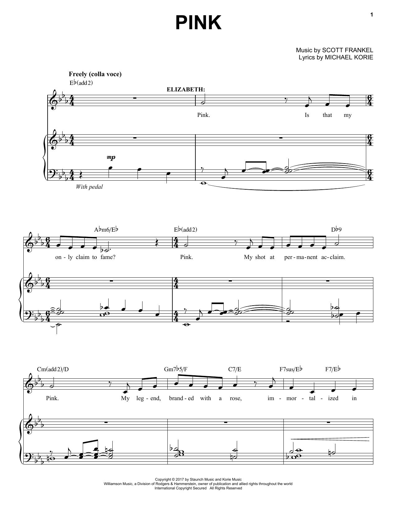 Scott Frankel & Michael Korie Pink sheet music notes and chords arranged for Piano & Vocal