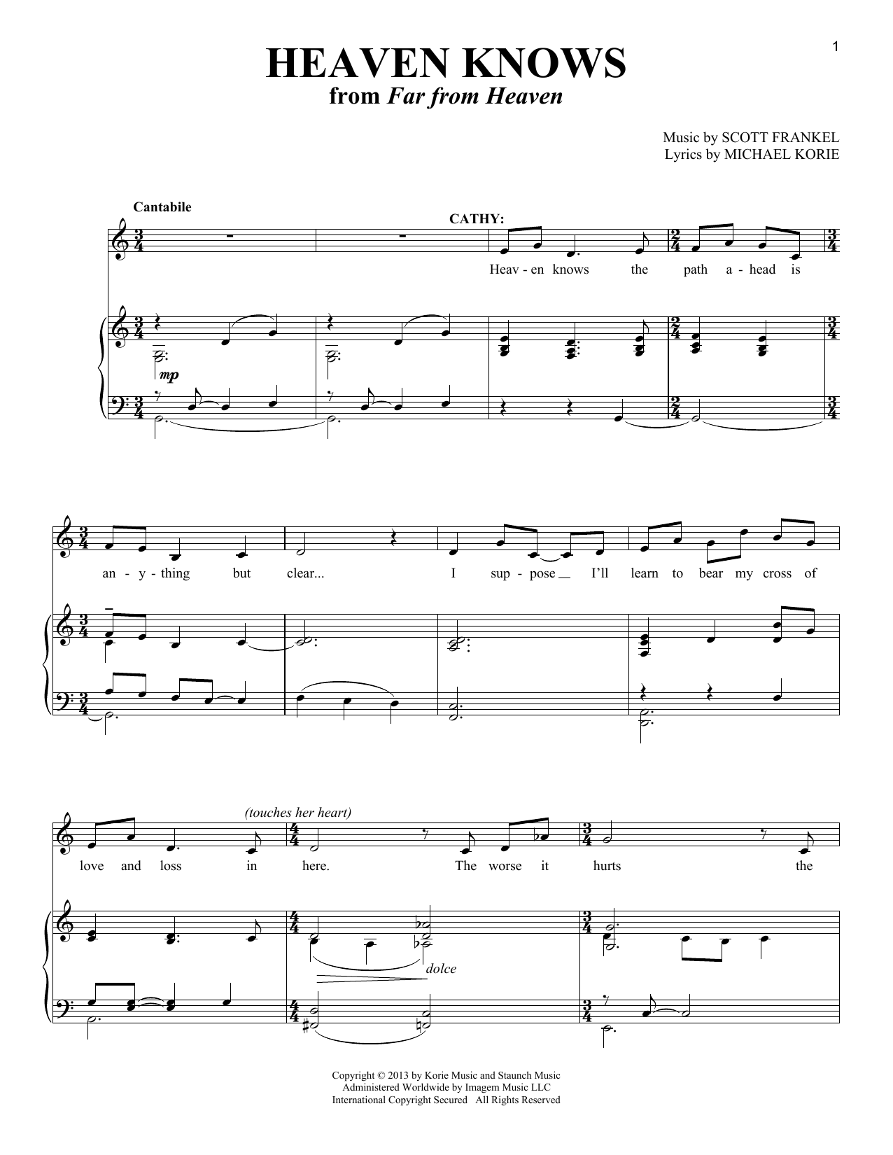 Scott Frankel Heaven Knows sheet music notes and chords arranged for Piano & Vocal