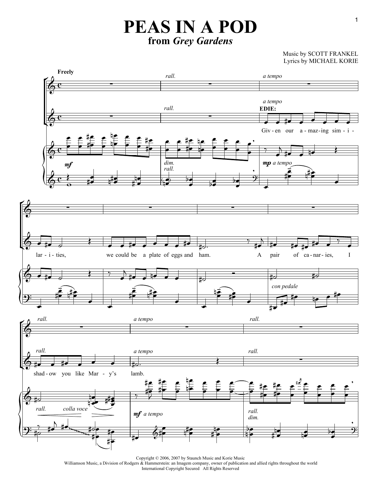 Scott Frankel Peas In A Pod sheet music notes and chords arranged for Vocal Duet