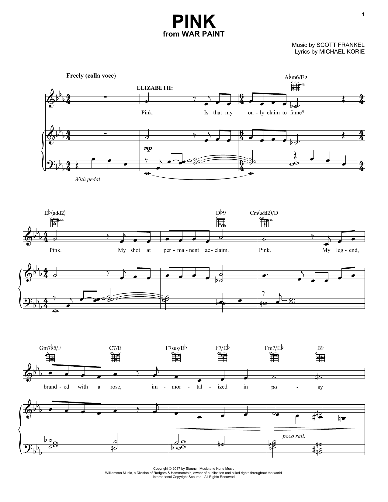Scott Frankel Pink sheet music notes and chords arranged for Piano, Vocal & Guitar Chords (Right-Hand Melody)