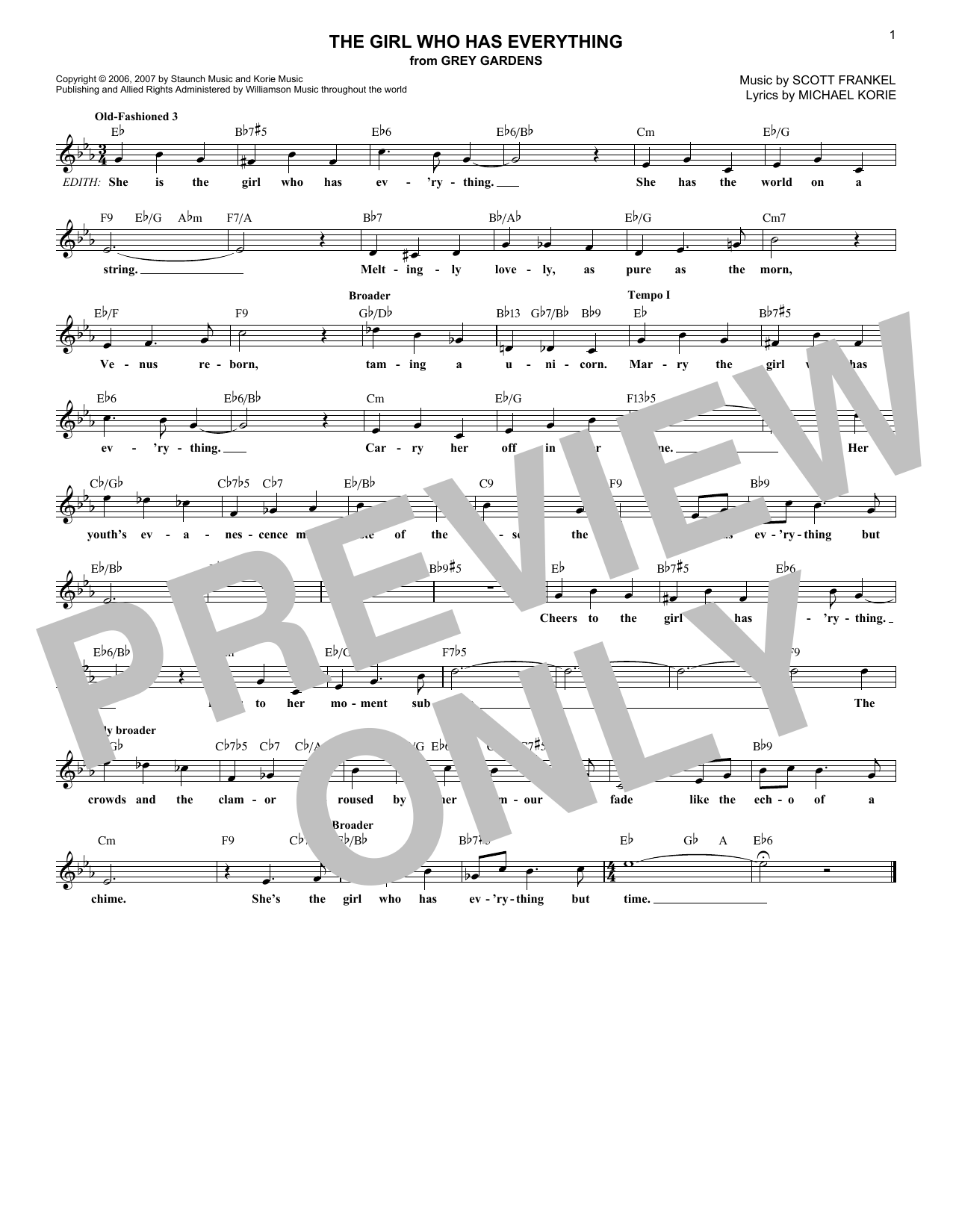 Scott Frankel The Girl Who Has Everything sheet music notes and chords arranged for Lead Sheet / Fake Book