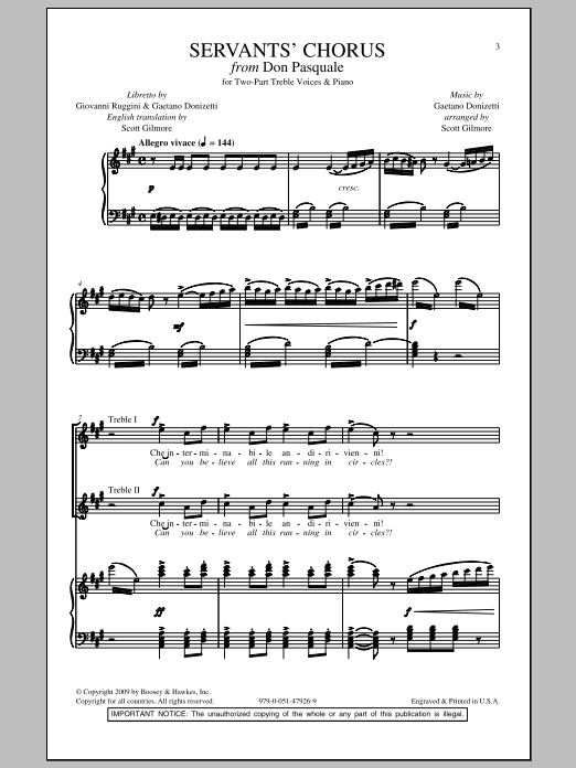 Scott Gilmore Servants' Chorus sheet music notes and chords arranged for 2-Part Choir