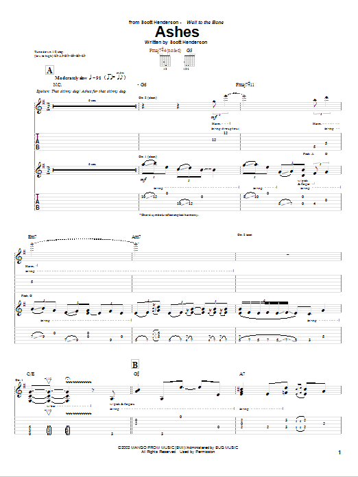Scott Henderson Ashes sheet music notes and chords arranged for Guitar Tab