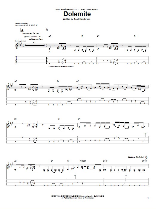 Scott Henderson Dolemite sheet music notes and chords arranged for Guitar Tab