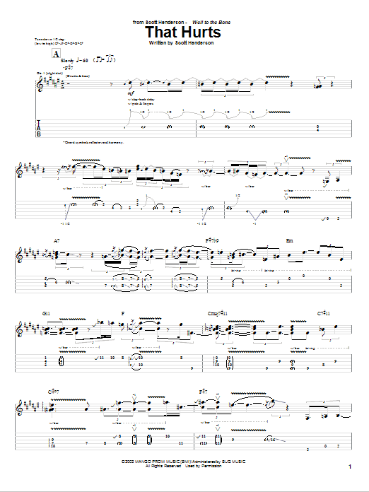 Scott Henderson That Hurts sheet music notes and chords arranged for Guitar Tab