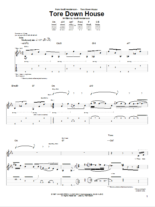 Scott Henderson Tore Down House sheet music notes and chords arranged for Guitar Tab