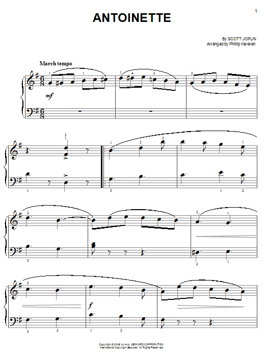 Scott Joplin Antoinette (arr. Phillip Keveren) sheet music notes and chords arranged for Easy Piano