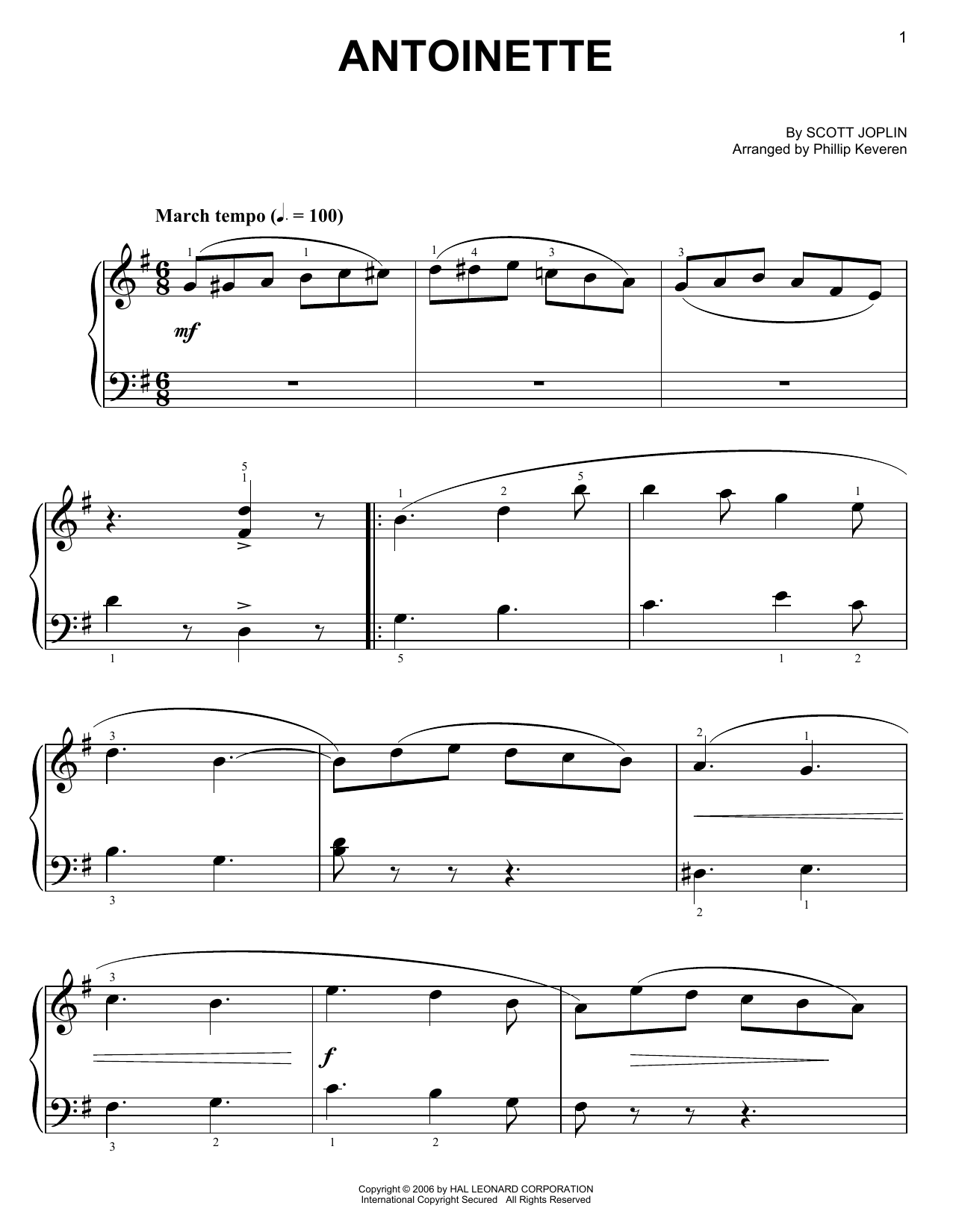 Scott Joplin Antoinette sheet music notes and chords arranged for Piano Solo