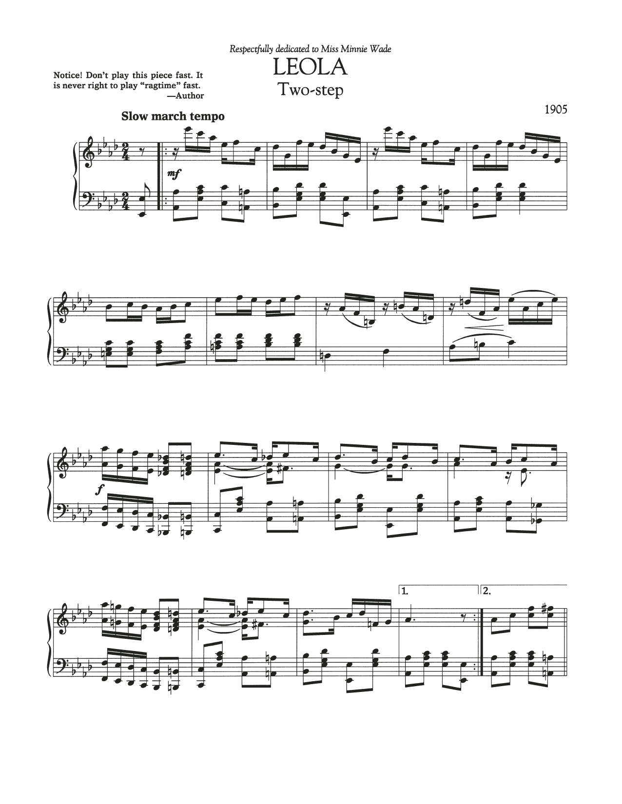Scott Joplin Leola sheet music notes and chords arranged for Piano Solo