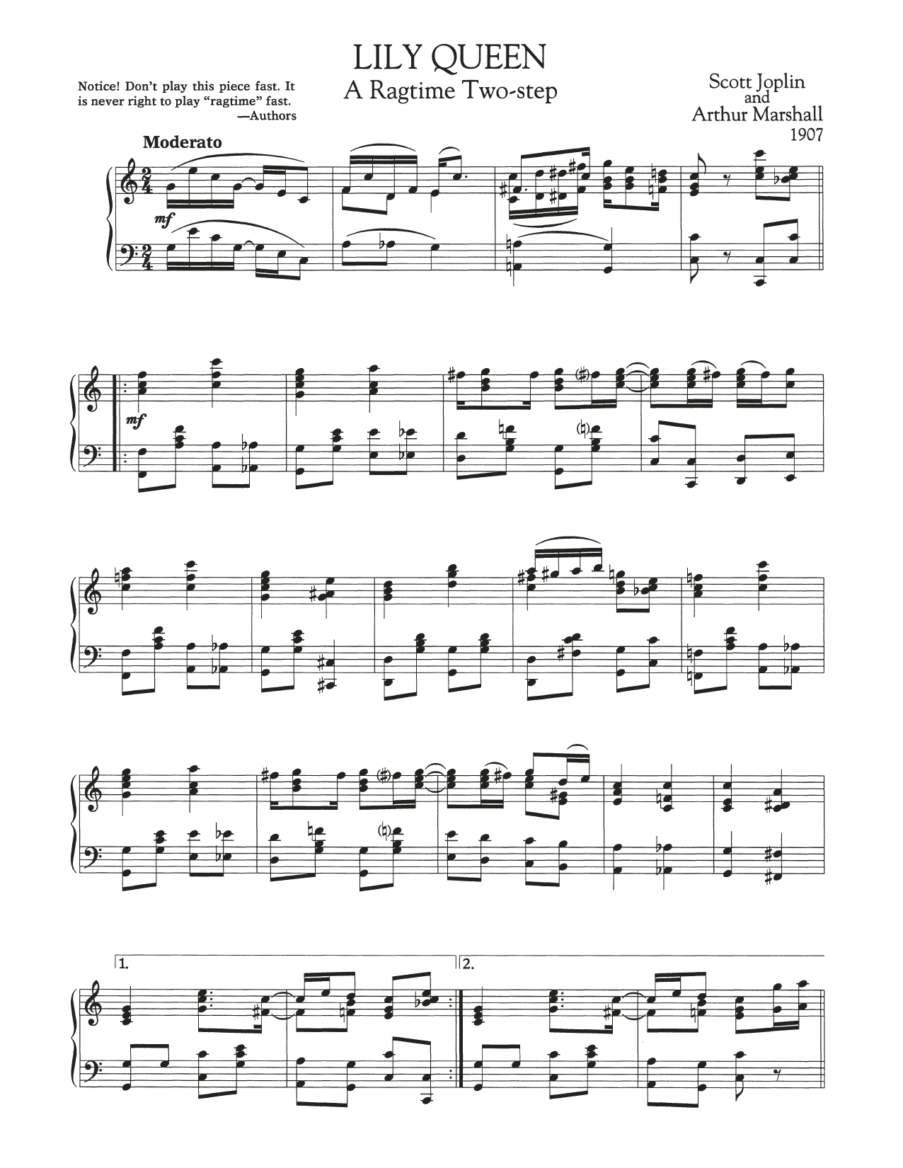 Scott Joplin Lily Queen sheet music notes and chords arranged for Piano Solo