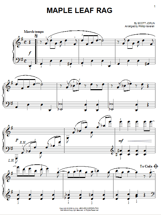 Scott Joplin Maple Leaf Rag (arr. Phillip Keveren) sheet music notes and chords arranged for Easy Piano
